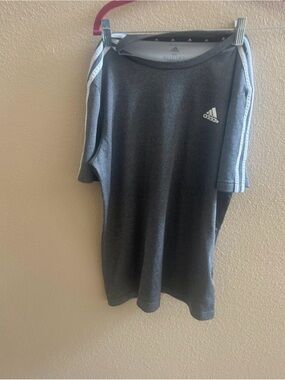 adidas Black Athletic Short Sleeve Tee with White Shoulder Stripes